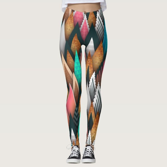 Asymmetrische farbige Bäume Leggings (Vorderseite)