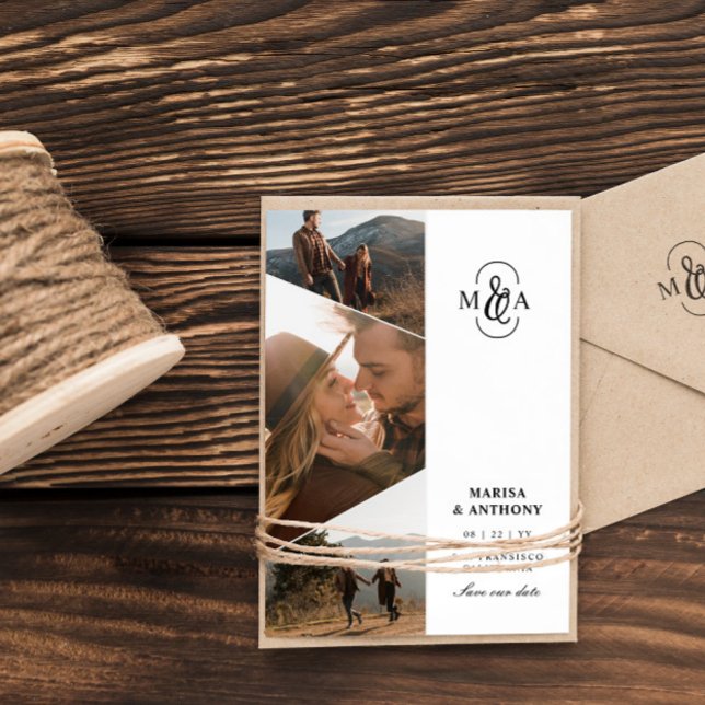 Asymmetrische Hochzeit von eleganten Monogram-Foto Save The Date (Von Creator hochgeladen)