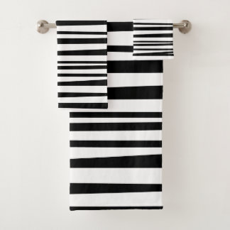 Asymmetrische Minimalistische Schwarz-Weiß-Streife Badhandtuch Set