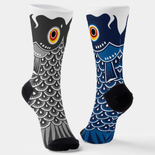 Asymmetrischer schwarzer und blauer Koinobori-Karp Socken