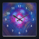 Asymptotic Groove Quadratische Wanduhr<br><div class="desc">A multi-colored fractal image resembling asymptotic grooves in glass; with lights of contrasting colors showing through.</div>