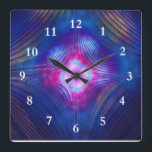 Asymptotic Groove Quadratische Wanduhr<br><div class="desc">A multi-colored fractal image resembling asymptotic grooves in glass; with lights of contrasting colors showing through.</div>