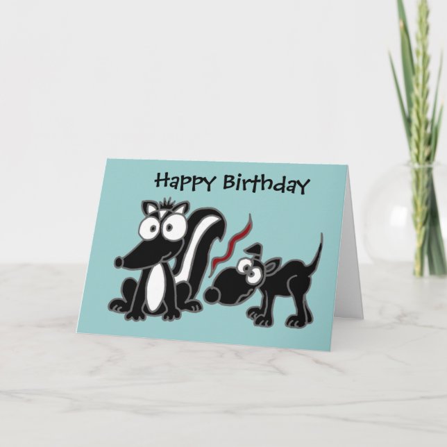 AT- Dog Sniffing Skunk Hintern Cartoon Karte (Vorderseite)