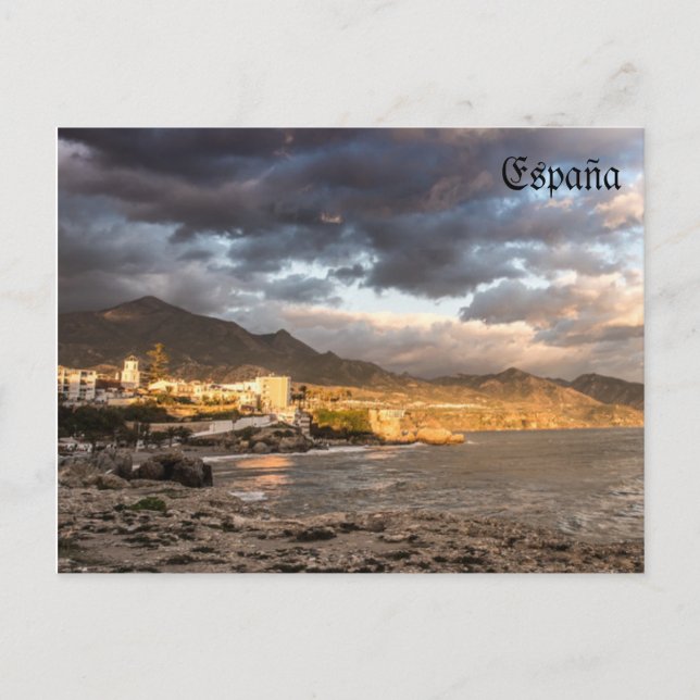 atardecer en la playa de Nerja en Málaga Postkarte (Vorderseite)
