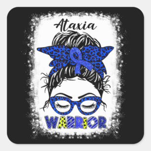 Ataxia Warrior Messy Bun Blue Ribbon Frauen Ataxia Quadratischer Aufkleber