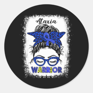 Ataxia Warrior Messy Bun Blue Ribbon Frauen Ataxia Runder Aufkleber