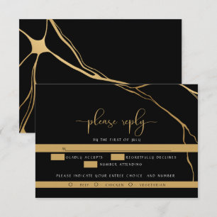 Atemberaubend Abstrakt Schwarz und Gold Kintsugi RSVP Karte