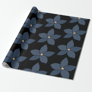 Atemberaubend blaue Blumen auf schwarzem Hintergru Geschenkpapier