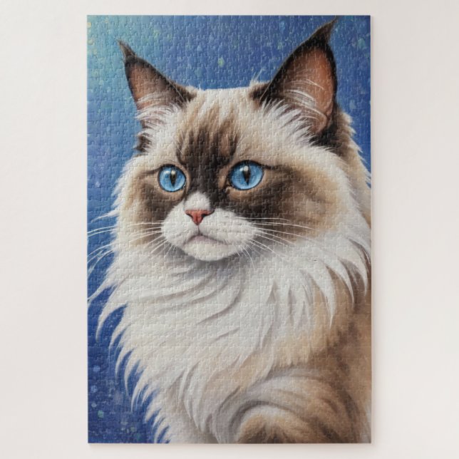 Atemberaubend Blue Mit Augen Ragdoll Cat Painting  (Vertikal)