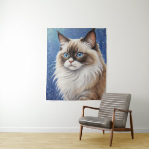 Atemberaubend Blue Mit Augen Ragdoll Cat Painting Wandteppich