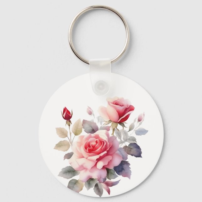 Atemberaubend blühende Rose Wasserfarbe Kissen Abd Schlüsselanhänger (Vorderseite)