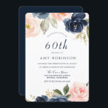 Atemberaubend Blush & Navy Floral 60. Geburtstagsp Einladung<br><div class="desc">Elegante Blush & Navy Floral 60. Geburtstagsparty Einladung Siehe Entwürfe und Artikel in Nest und Nest Store</div>