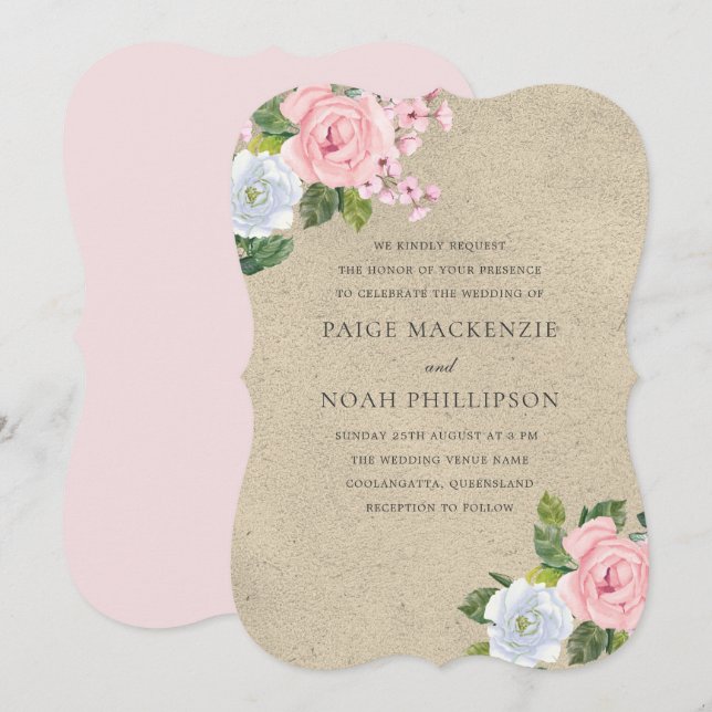 Atemberaubend Blush Pink Floral Elegante Hochzeit  Einladung (Vorne/Hinten)