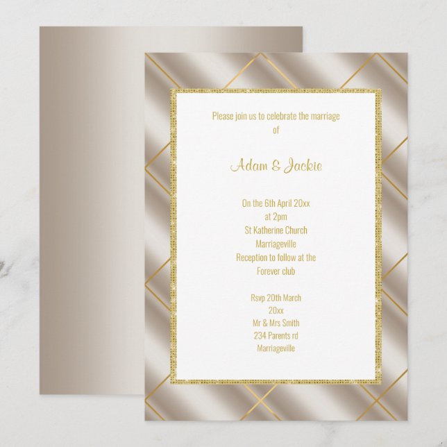 ATEMBERAUBEND BRONZE METALLIC WEDING EINLADUNG (Vorne/Hinten)