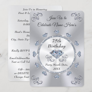 Atemberaubend Diamond, 75. Geburtstagskarte Einladung