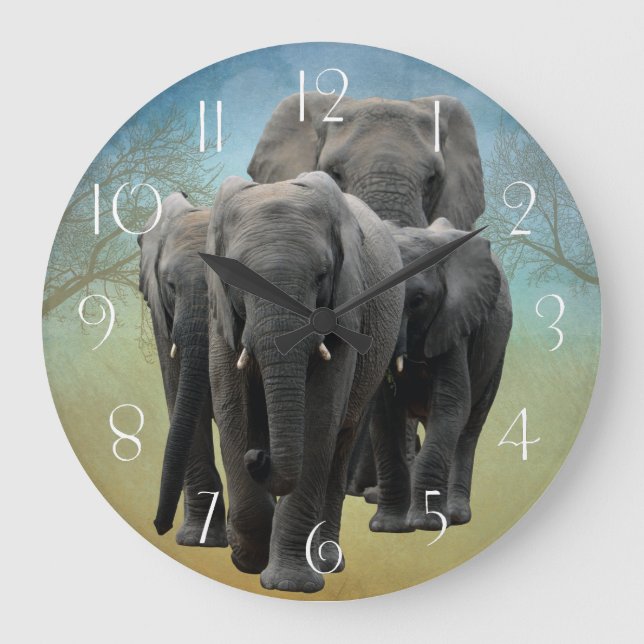 Atemberaubend Elephant Baby Calf Große Wanduhr (Vorderseite)