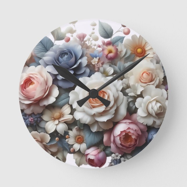 Atemberaubend Florals Runde Wanduhr (Vorderseite)