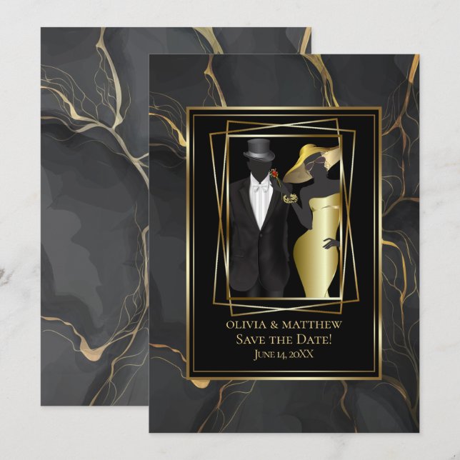Atemberaubend Foto hinzufügen Eleganter Schwarz-Go Einladung (Vorne/Hinten)