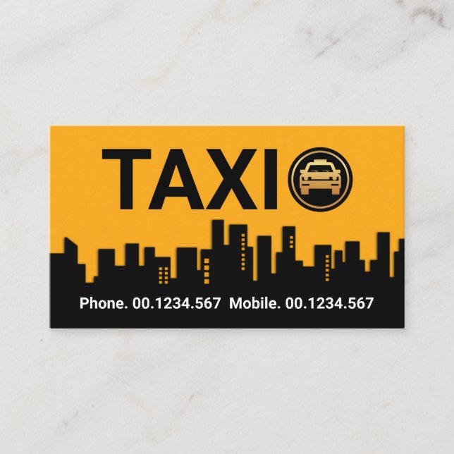 Atemberaubend-Gelbes Taxi-Gebäude-Silhouette Visitenkarte (Vorderseite)