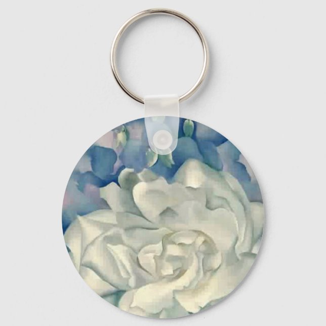 Atemberaubend Georgia O'Keefe White Rose und Larks Schlüsselanhänger (Vorderseite)