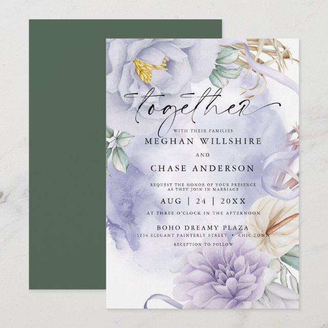 Atemberaubend Lilac Watercolor Floral Einladung (Vorne/Hinten)