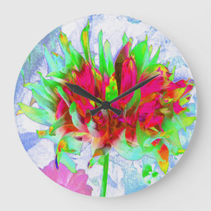 Atemberaubend Lime Green und Red Cactus Dahlia Große Wanduhr