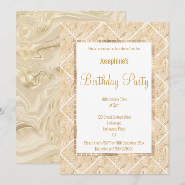 ATEMBERAUBEND METALLIKCHAMPAGNE & GOLD CUSTOM SATI EINLADUNG (Vorne/Hinten)