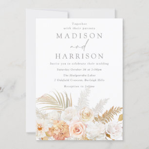 Atemberaubend Moderne Blush Gold & White Floral We Einladung