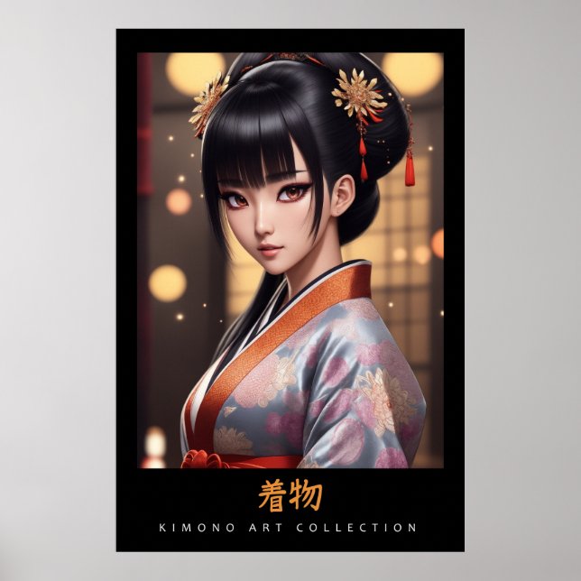 atemberaubend-orangefarbenes Kimono - japanische W Poster (Vorne)