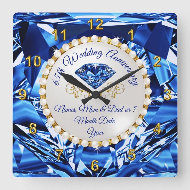 Atemberaubend Personalisiert, Geschenk zum 65. Jah Quadratische Wanduhr (Vorderseite)