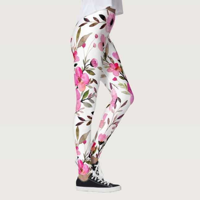Atemberaubend rosa Farbflora Muster Leggings (Rechts)