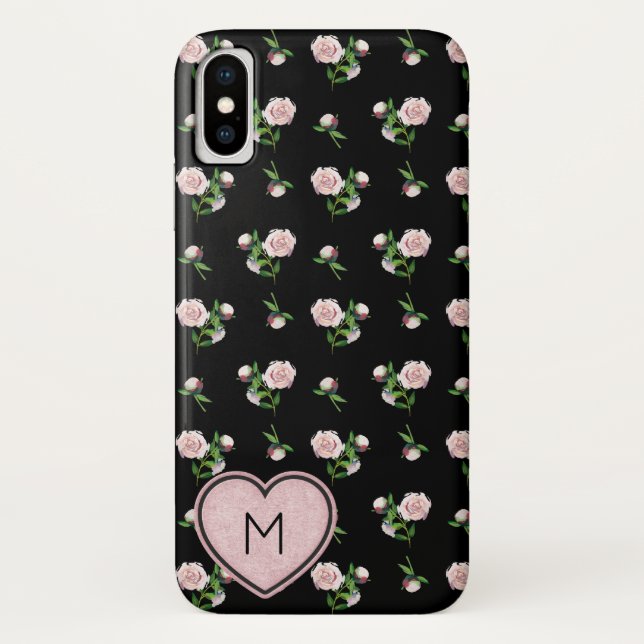 Atemberaubend rosa Rosenmuster Mit Monogramm Case-Mate iPhone Hülle (Rückseite)