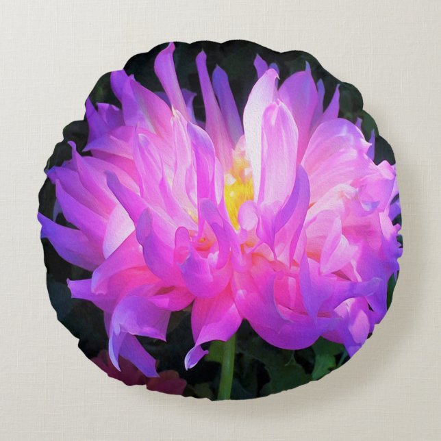 Atemberaubend rosa und Lila Kaktus Dahlia Rundes Kissen (Vorderseite)