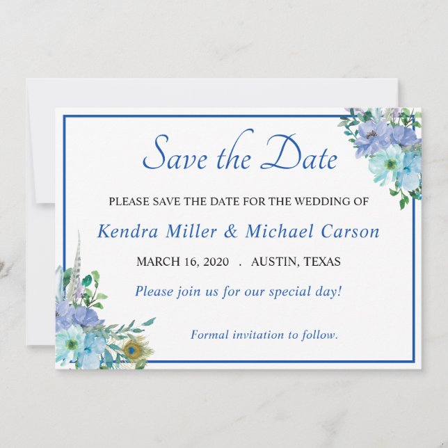 Atemberaubend Sapphire Blue Floral Save the Date (Vorderseite)