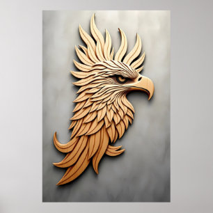 Atemberaubende 3D-Holzschnitzerei eines Adlers Poster