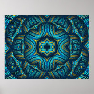 Atemberaubende Abstrakte Blaue und Gelbe Mandala K Poster
