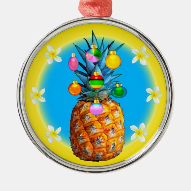 Atemberaubende Ananas-Weihnachtsverzierung Silbernes Ornament (Vorne)