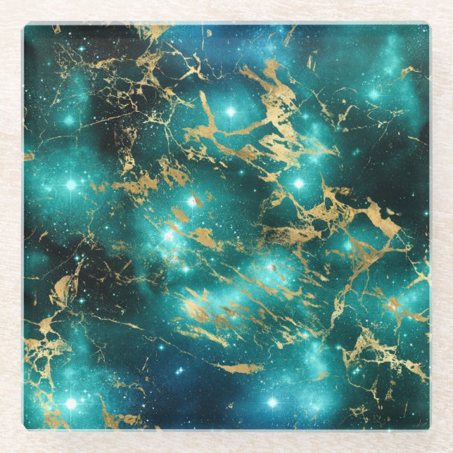Atemberaubende Aquarellgrauen und goldene Marmorga Glasuntersetzer (Vorderseite)