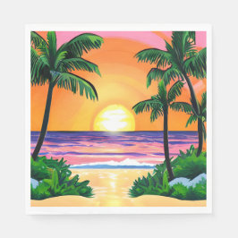 Atemberaubende Aquarellpalmen Sonnenuntergang Serviette