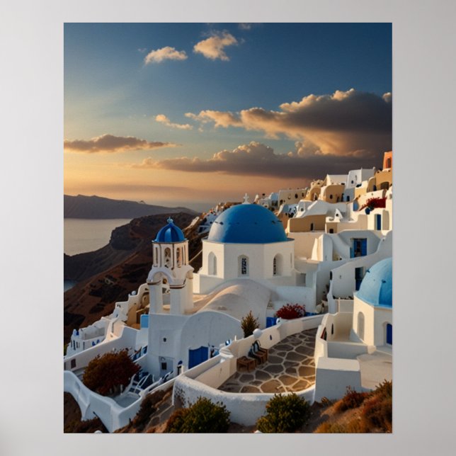 Atemberaubende Aussicht auf Santorin Poster (Vorne)