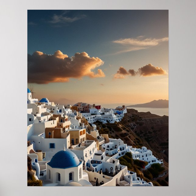 Atemberaubende Aussicht auf Santorin Poster (Vorne)
