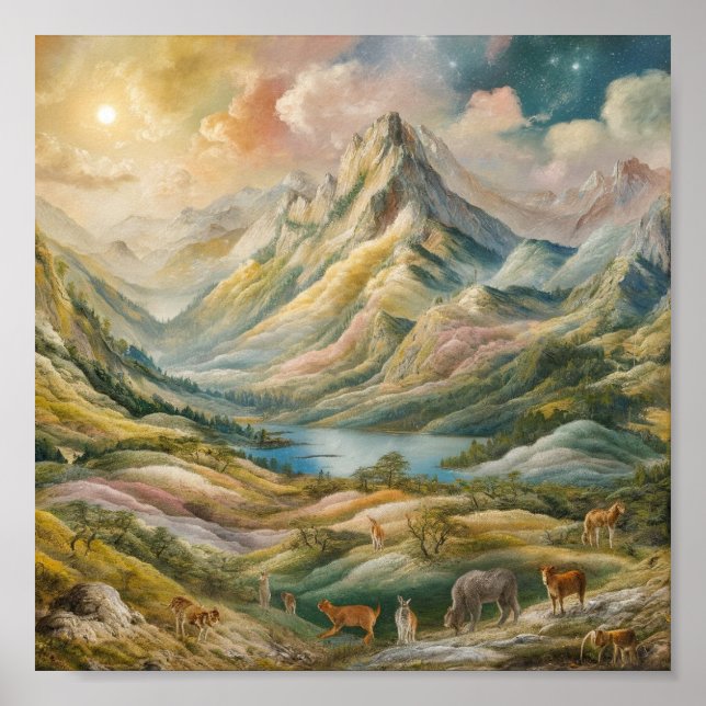 Atemberaubende Bergwelt Kunstvoll wandern Poster (Vorne)