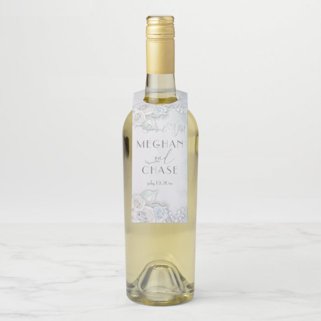 Atemberaubende, blassblaue und weiße Rosen Flaschenanhänger (Auf Flasche)