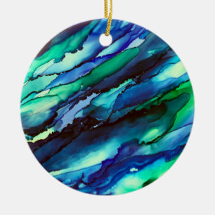 Atemberaubende blaue Alkoholtingenmalerei Keramik Ornament