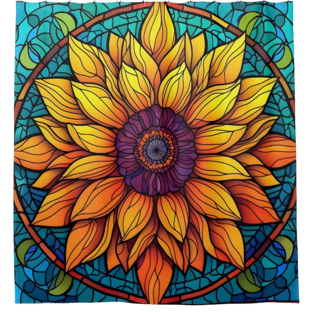 Atemberaubende Blume aus Hartglas Sonnenblumen Duschvorhang (Vorderseite)