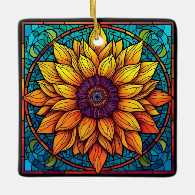 Atemberaubende Blume aus Hartglas Sonnenblumen Keramikornament (Vorderseite)