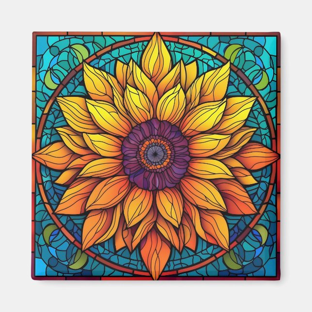 Atemberaubende Blume aus Hartglas Sonnenblumen Magnet (Vorne)