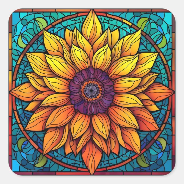 Atemberaubende Blume aus Hartglas Sonnenblumen Quadratischer Aufkleber (Vorderseite)