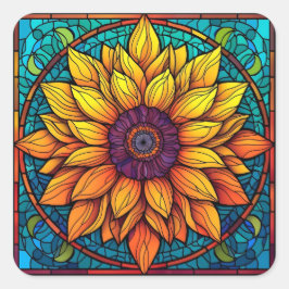 Atemberaubende Blume aus Hartglas Sonnenblumen Quadratischer Aufkleber