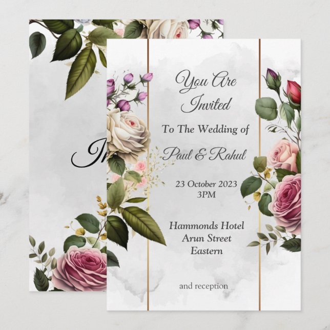 Atemberaubende Einladung zur Hochzeit, rosa-weiße  (Vorne/Hinten)